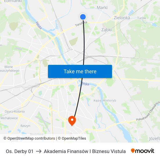 Os. Derby to Akademia Finansów I Biznesu Vistula map