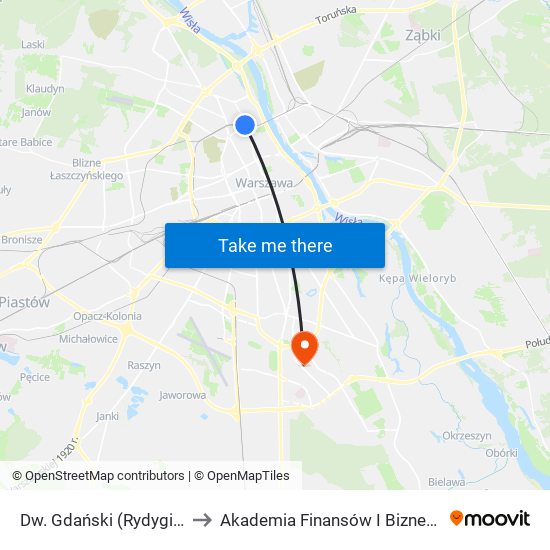 Dw. Gdański (Rydygiera) to Akademia Finansów I Biznesu Vistula map