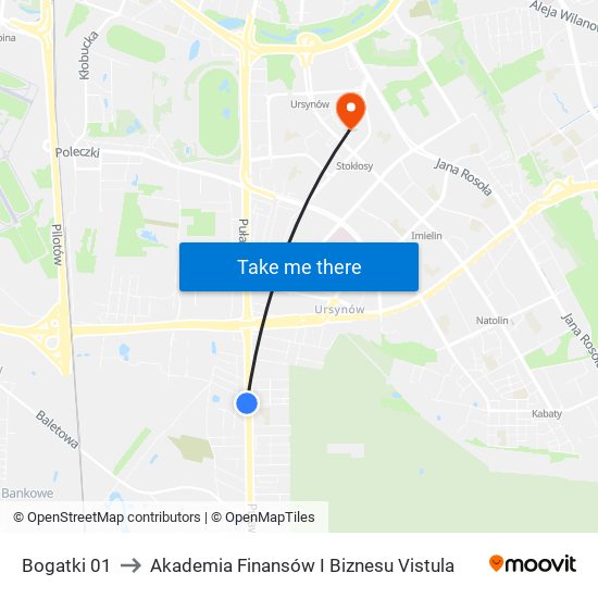 Bogatki to Akademia Finansów I Biznesu Vistula map