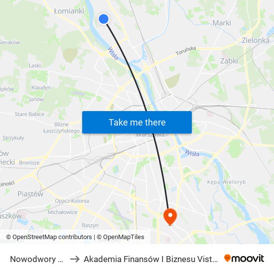 Nowodwory 04 to Akademia Finansów I Biznesu Vistula map