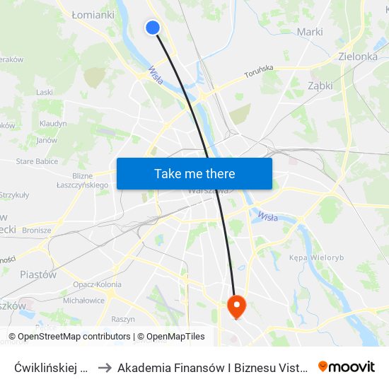 Ćwiklińskiej 02 to Akademia Finansów I Biznesu Vistula map