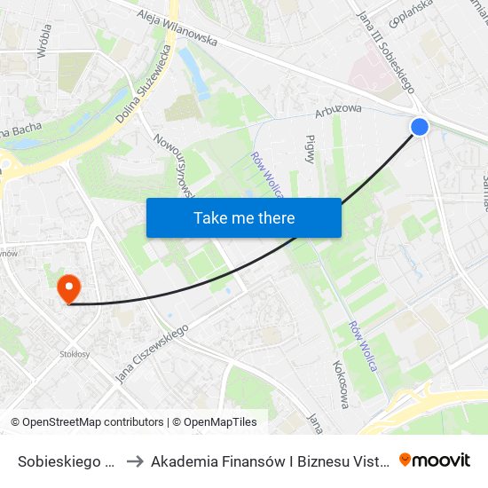 Sobieskiego 03 to Akademia Finansów I Biznesu Vistula map