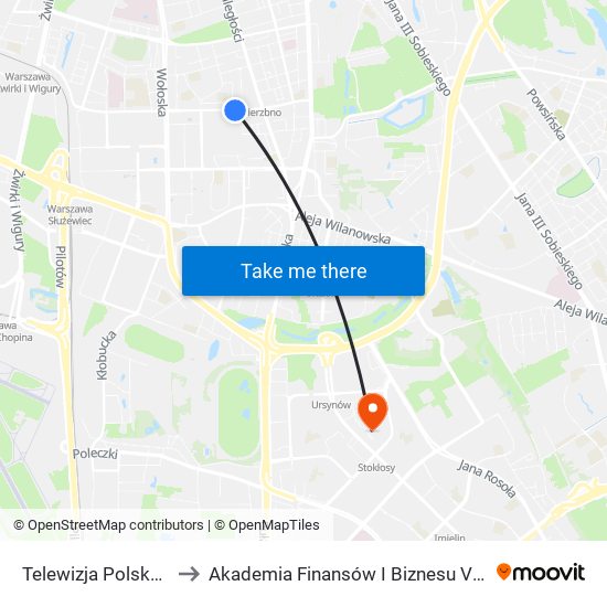 Telewizja Polska 01 to Akademia Finansów I Biznesu Vistula map