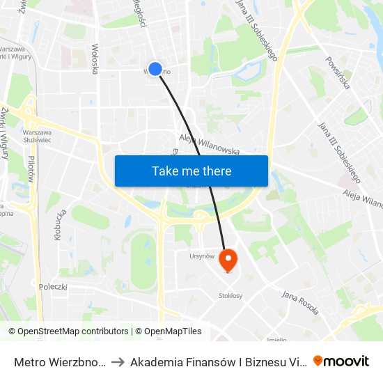 Metro Wierzbno 06 to Akademia Finansów I Biznesu Vistula map