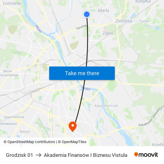 Grodzisk 01 to Akademia Finansów I Biznesu Vistula map