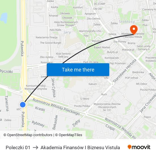 Poleczki to Akademia Finansów I Biznesu Vistula map