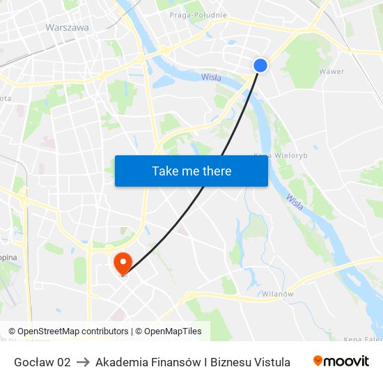 Gocław 02 to Akademia Finansów I Biznesu Vistula map