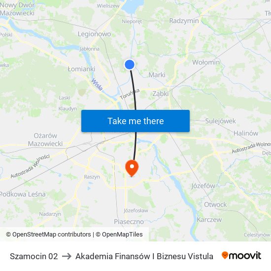 Szamocin to Akademia Finansów I Biznesu Vistula map