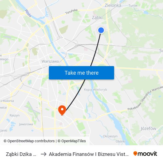 Ząbki Dzika 01 to Akademia Finansów I Biznesu Vistula map