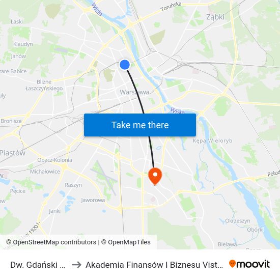 Dw. Gdański to Akademia Finansów I Biznesu Vistula map