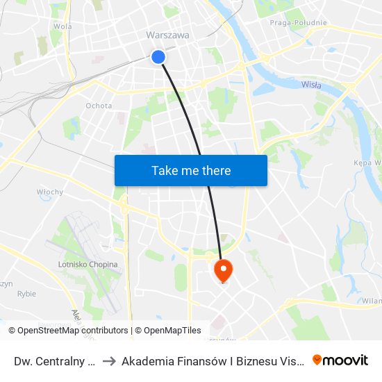 Dw. Centralny to Akademia Finansów I Biznesu Vistula map