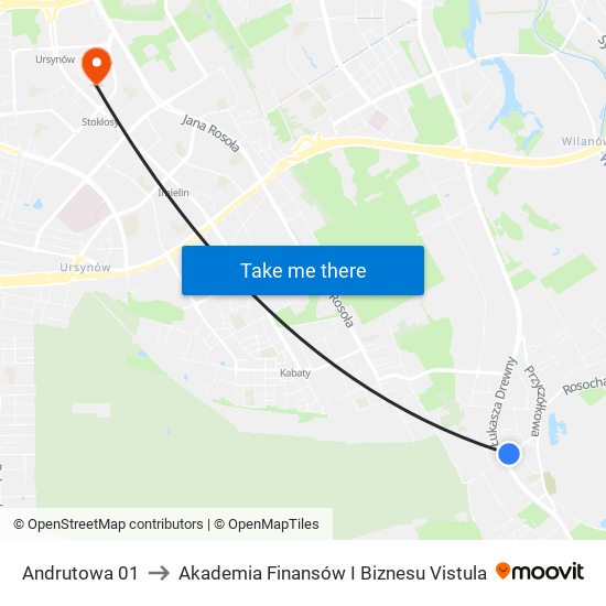 Andrutowa to Akademia Finansów I Biznesu Vistula map