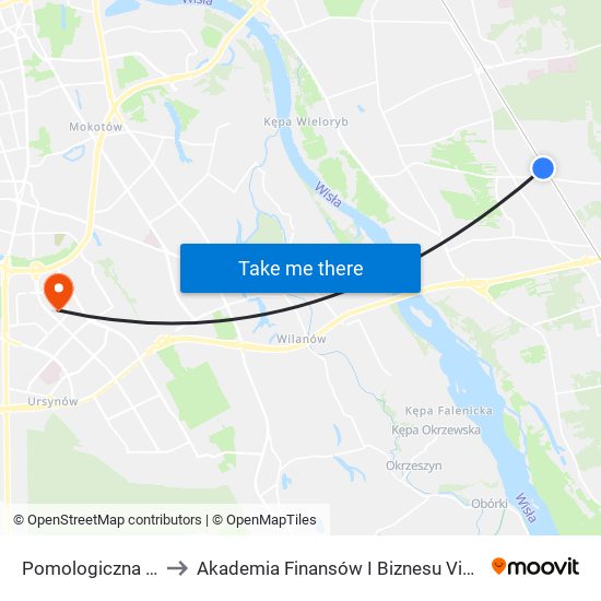 Pomologiczna 01 to Akademia Finansów I Biznesu Vistula map