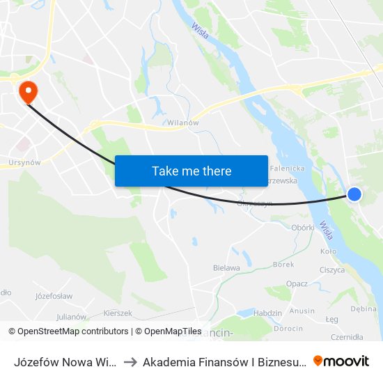 Józefów Nowa Wieś 01 to Akademia Finansów I Biznesu Vistula map