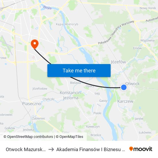 Otwock Mazurska 02 to Akademia Finansów I Biznesu Vistula map