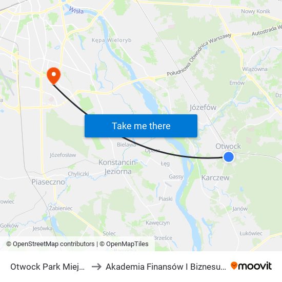 Otwock Park Miejski 02 to Akademia Finansów I Biznesu Vistula map