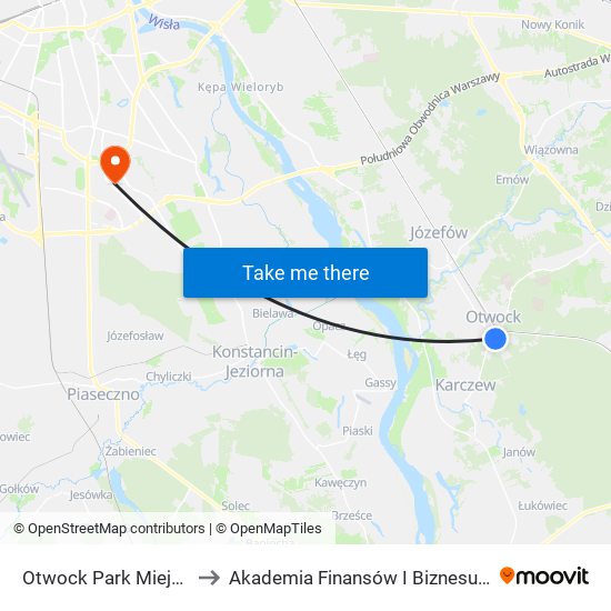 Otwock Park Miejski 01 to Akademia Finansów I Biznesu Vistula map