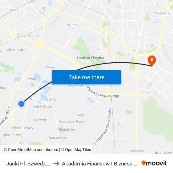 Janki Pl. Szwedzki 02 to Akademia Finansów I Biznesu Vistula map