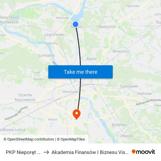 PKP Nieporęt 01 to Akademia Finansów I Biznesu Vistula map