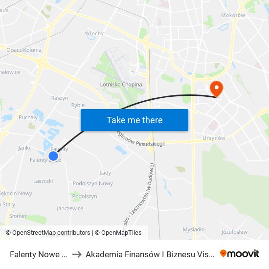 Falenty Nowe 01 to Akademia Finansów I Biznesu Vistula map