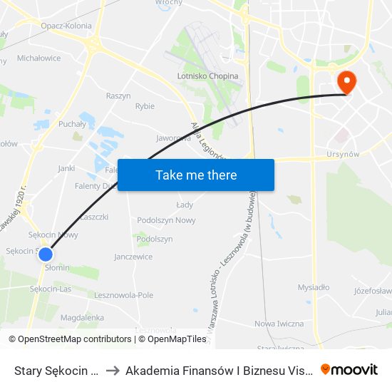 Stary Sękocin 02 to Akademia Finansów I Biznesu Vistula map