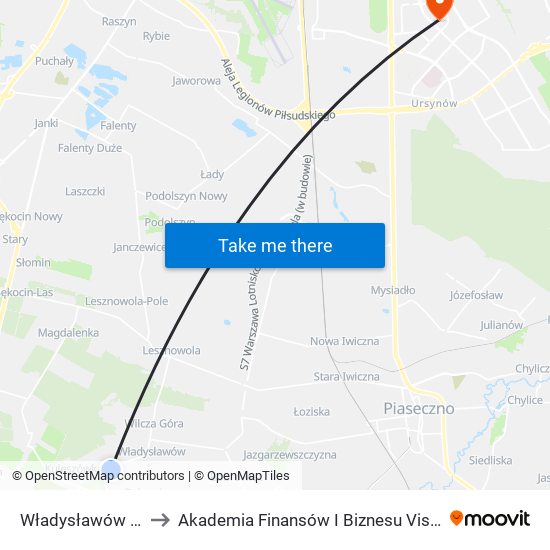 Władysławów 02 to Akademia Finansów I Biznesu Vistula map