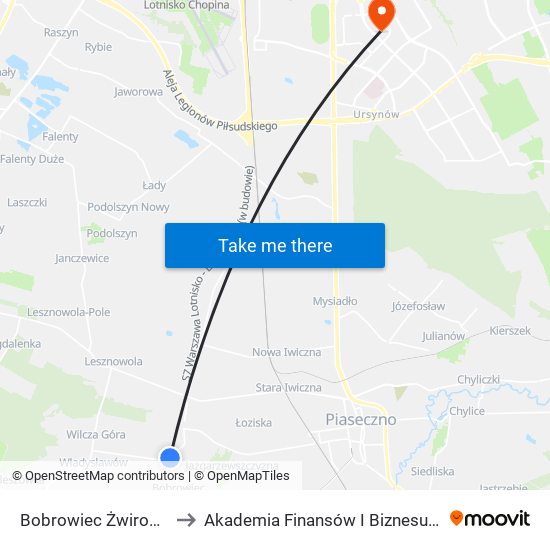 Bobrowiec Żwirowa 01 to Akademia Finansów I Biznesu Vistula map