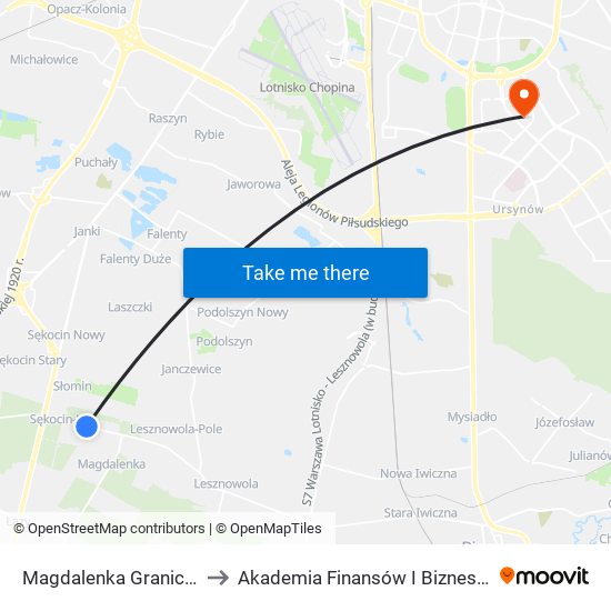 Magdalenka Graniczna 01 to Akademia Finansów I Biznesu Vistula map