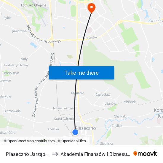 Piaseczno Jarząbka 01 to Akademia Finansów I Biznesu Vistula map