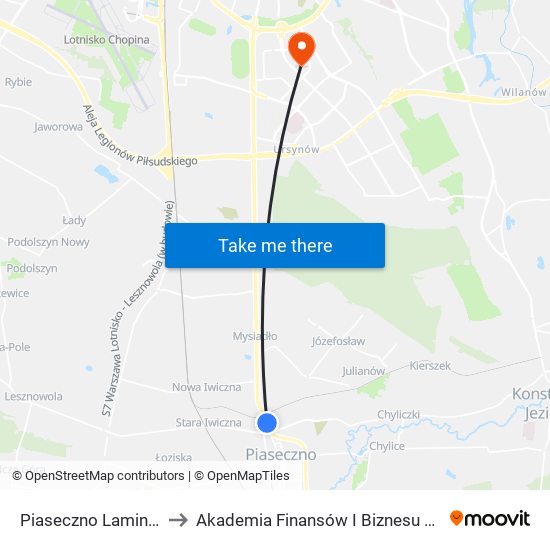 Piaseczno Lamina 04 to Akademia Finansów I Biznesu Vistula map