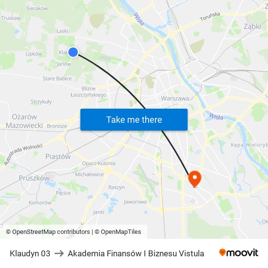 Klaudyn to Akademia Finansów I Biznesu Vistula map