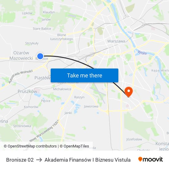 Bronisze 02 to Akademia Finansów I Biznesu Vistula map