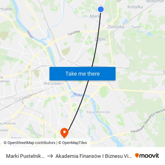 Marki Pustelnik 01 to Akademia Finansów I Biznesu Vistula map