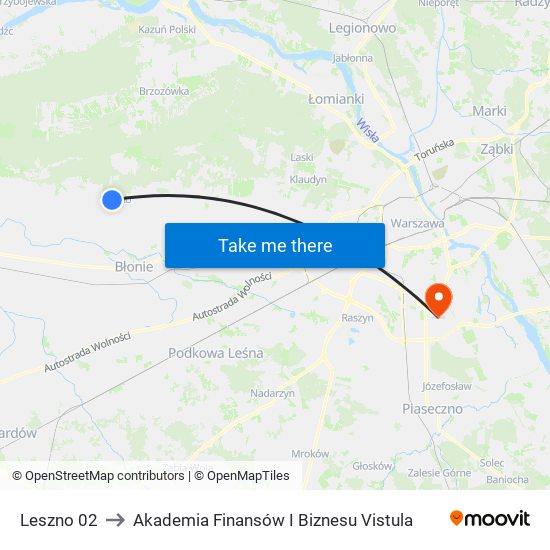 Leszno 02 to Akademia Finansów I Biznesu Vistula map