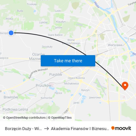 Borzęcin Duży-Wieś to Akademia Finansów I Biznesu Vistula map