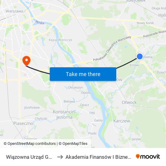 Wiązowna Urząd Gminy 02 to Akademia Finansów I Biznesu Vistula map