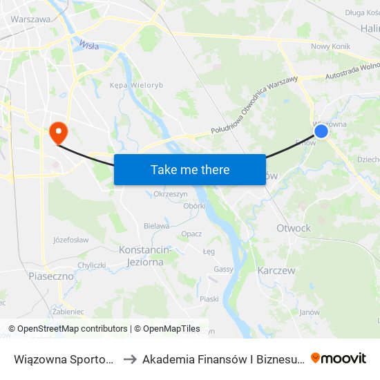 Wiązowna Sportowa 02 to Akademia Finansów I Biznesu Vistula map