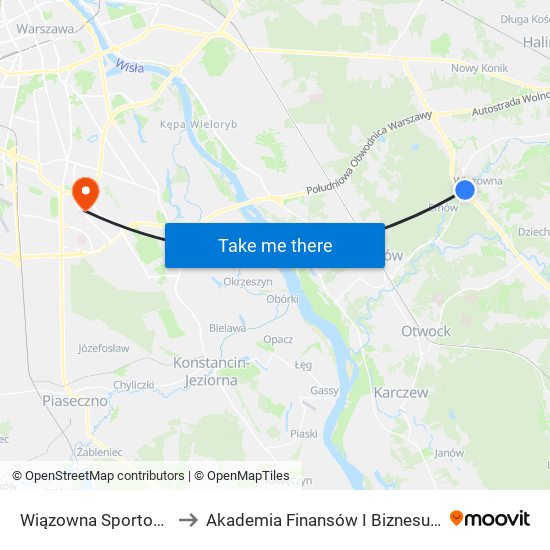 Wiązowna Sportowa 01 to Akademia Finansów I Biznesu Vistula map