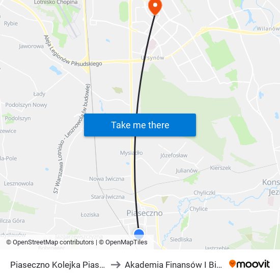 Piaseczno Kolejka Piaseczyńska 02 to Akademia Finansów I Biznesu Vistula map