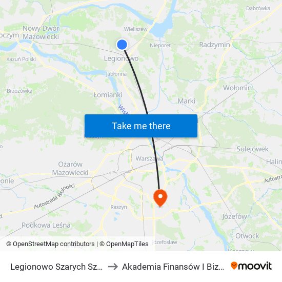 Legionowo Szarych Szeregów to Akademia Finansów I Biznesu Vistula map