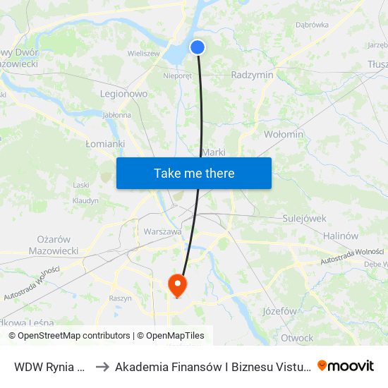 WDW Rynia 01 to Akademia Finansów I Biznesu Vistula map