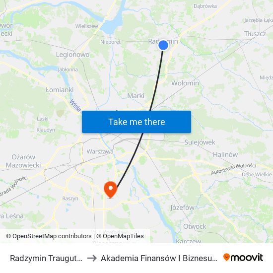 Radzymin Traugutta 02 to Akademia Finansów I Biznesu Vistula map