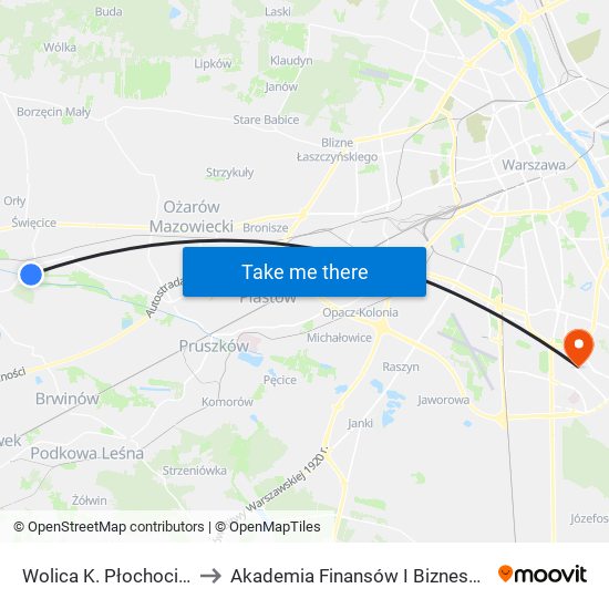 Wolica K. Płochocina 01 to Akademia Finansów I Biznesu Vistula map