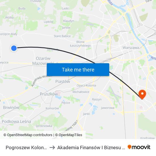 Pogroszew Kolonia 01 to Akademia Finansów I Biznesu Vistula map