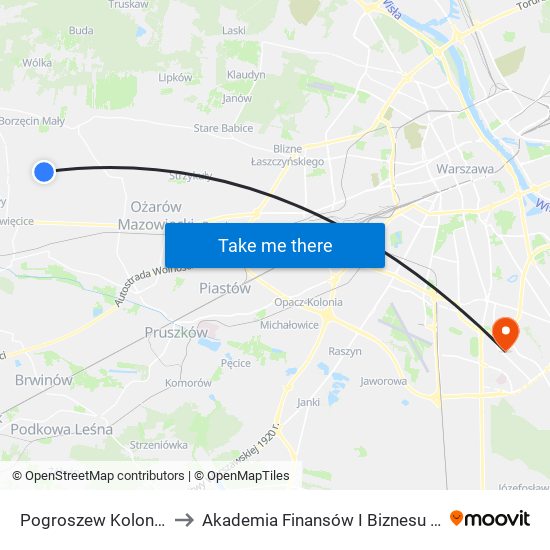 Pogroszew Kolonia 02 to Akademia Finansów I Biznesu Vistula map