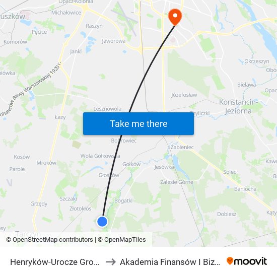 Henryków-Urocze Gromadzka 01 to Akademia Finansów I Biznesu Vistula map