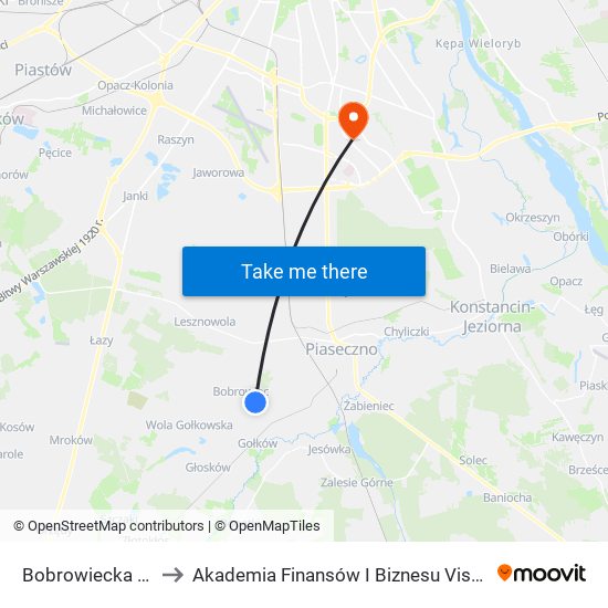 Bobrowiecka 01 to Akademia Finansów I Biznesu Vistula map