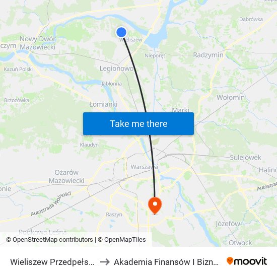 Wieliszew Przedpełskiego to Akademia Finansów I Biznesu Vistula map