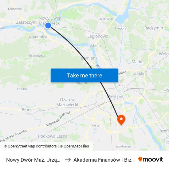 Nowy Dwór Maz. Urząd Miasta 01 to Akademia Finansów I Biznesu Vistula map