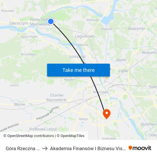 Góra Rzeczna to Akademia Finansów I Biznesu Vistula map